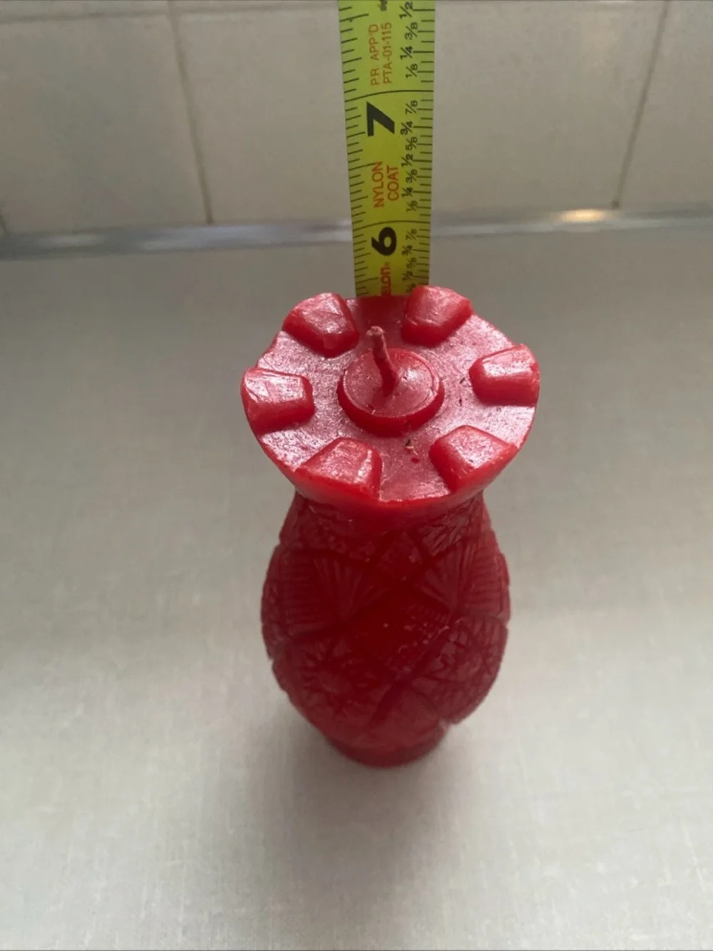 Vintage UNLIT Wax Candle Vase Shaped Red‎ Textured Patterned